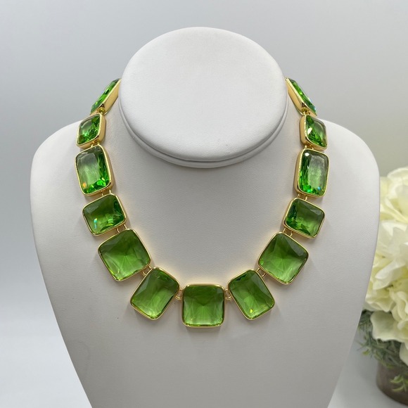 J. Crew Emerald Green Crystal Riviere Collet-style Statement Necklace New